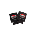 picture of two Evan's Detailing & Polishing can koozies, black with a red logo