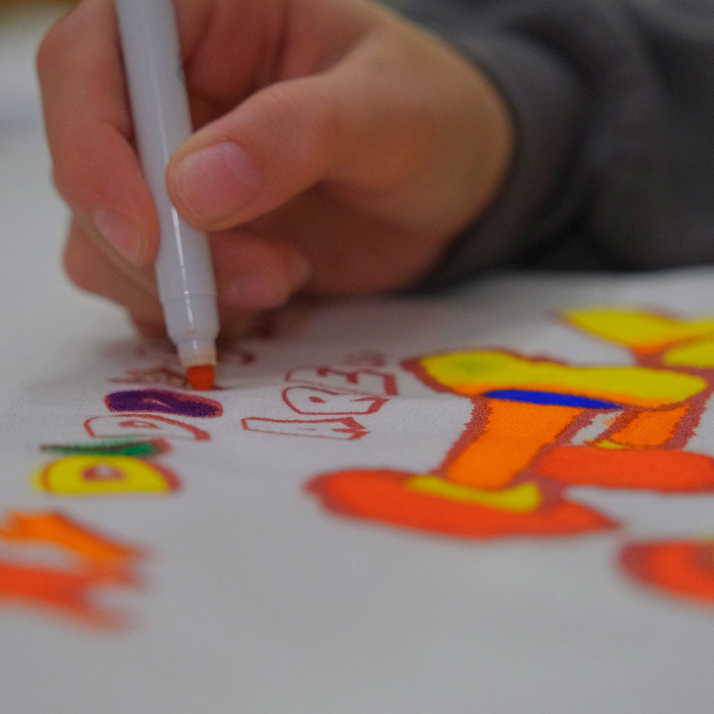 Kids Coloring White Shirts with Coloring Markers